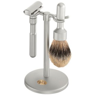 Merkur Rasier-Set 780002 (Rasierer, Pinsel, Ständer), Mattchrom